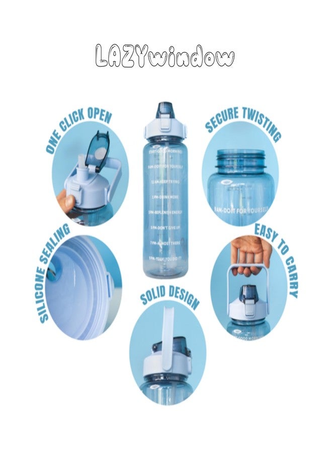LAZYwindow 2 Litre Motivational Transparent Plastic Water Bottle - BPA-Free & Carry Handle (Blue) - Image 5